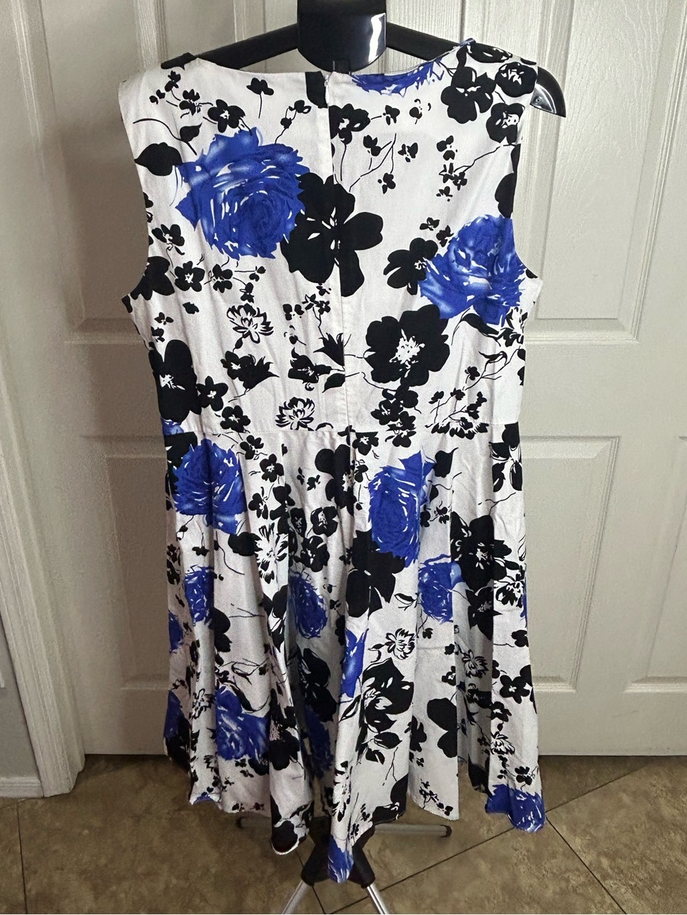 Grace Karin Blue, Black & White Floral Midi Dress A-line flowy - Picture 2 of 7
